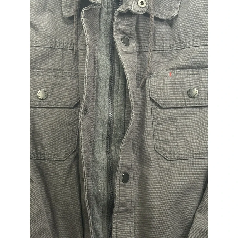 Dickies Men's Gray Lined Full Zip And Button Heavy Work Jacket Size 2XL Hooded